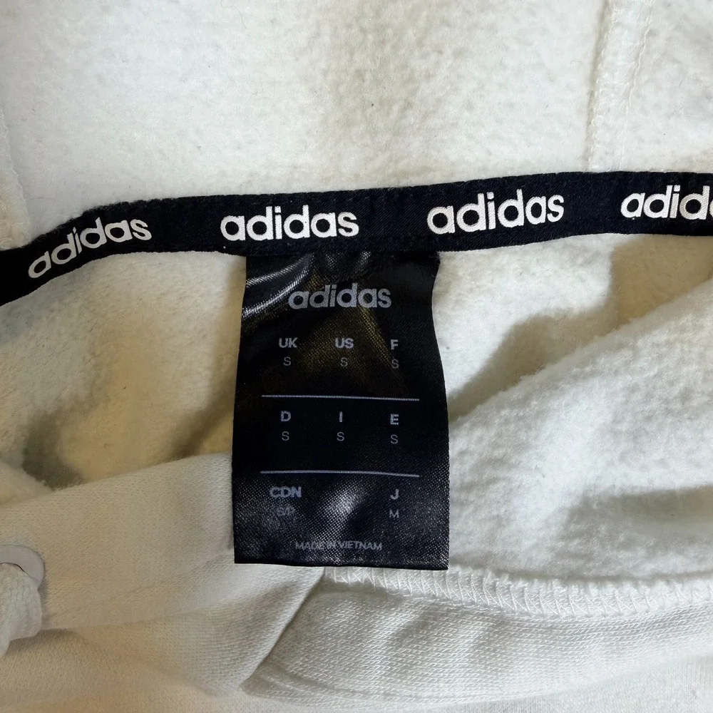 Adidas Hoodie Unisex Small White Fleece Lined Logo 3 Stripes Pullover Athleisure